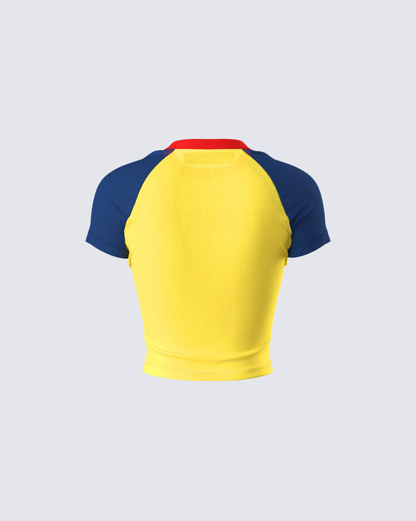 Finesse Amber Yellow Jersey Graphic Top