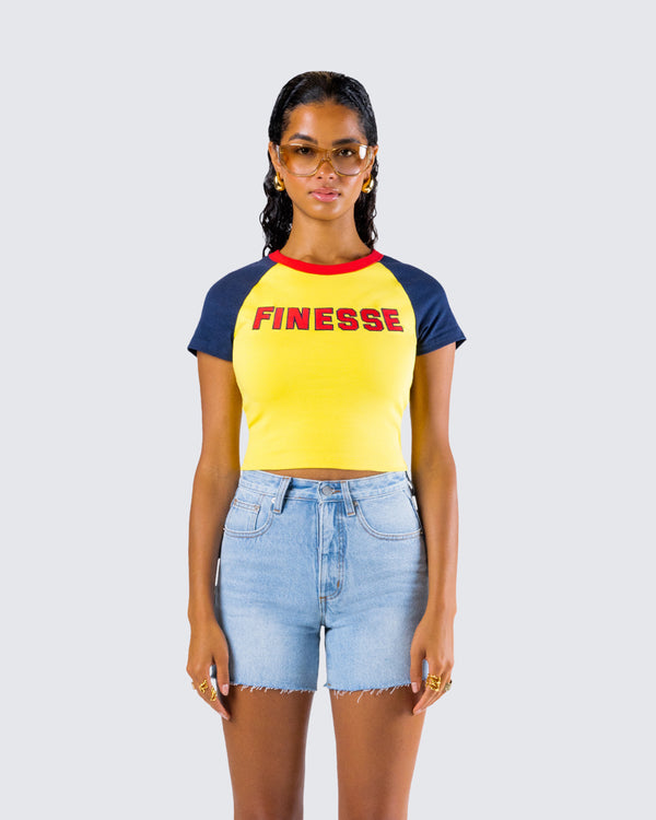 Finesse Amber Yellow Jersey Graphic Top