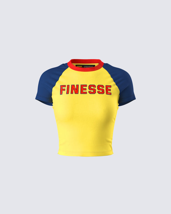 finesse Amber Yellow Jersey Graphic Top