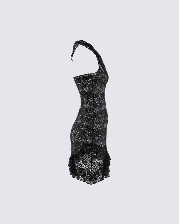 Finesse Ambra Black Lace Halter Dress