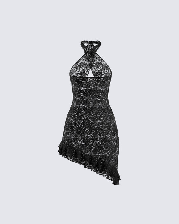 finesse Ambra Black Lace Halter Dress