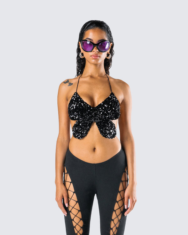 Finesse Amelie Black Butterfly Top