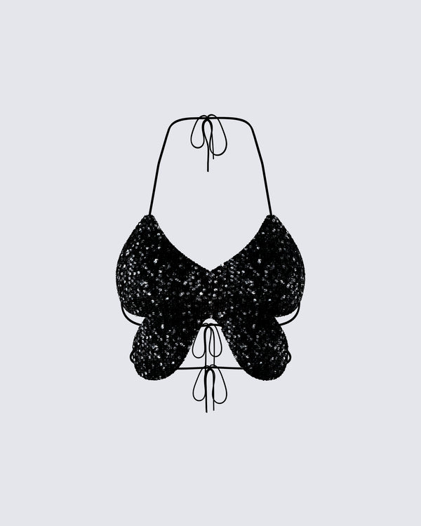 finesse Amelie Black Butterfly Top