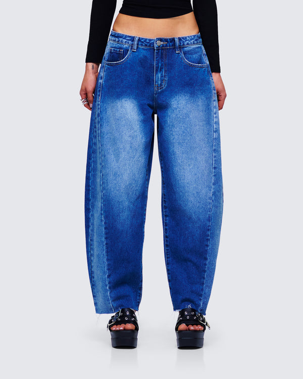 Finesse Amets Blue Denim Barrel Leg Jean