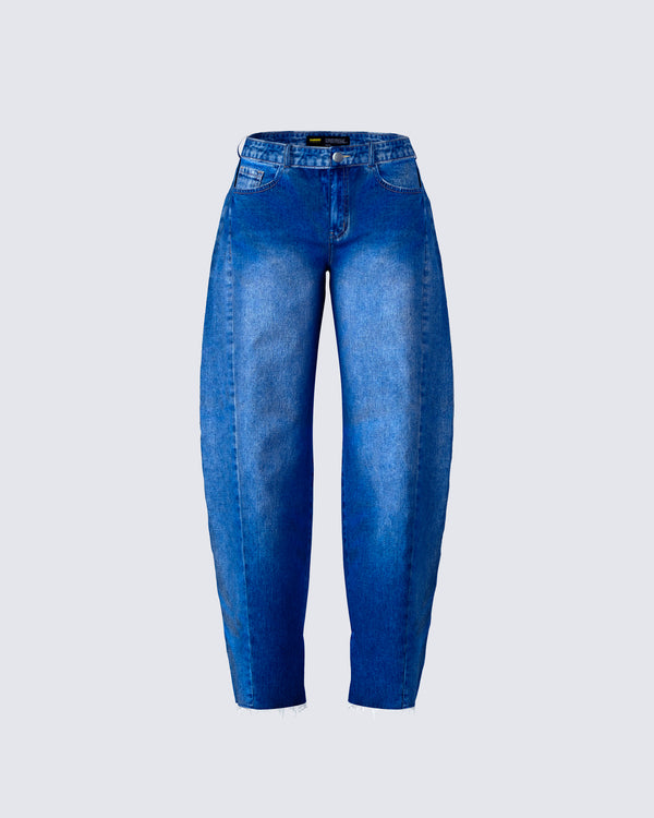 finesse Amets Blue Denim Barrel Leg Jean