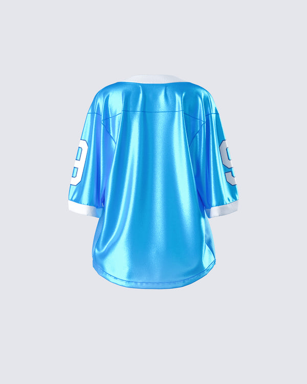Finesse Amia Blue Graphic Sports Jersey Top