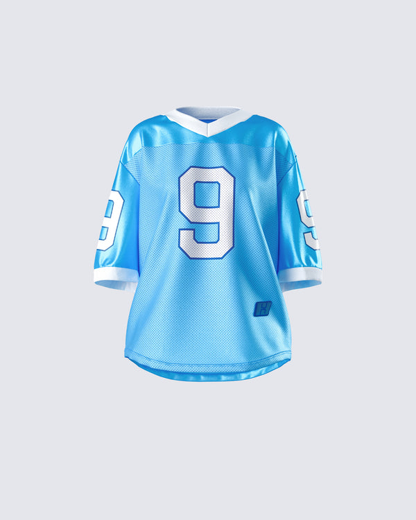 finesse Amia Blue Graphic Sports Jersey Top