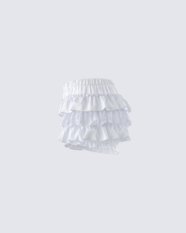 Finesse Amia White Ruffle Bloomer Micro Skort