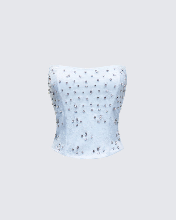 finesse Amielle Baby Blue Hand Beaded Top