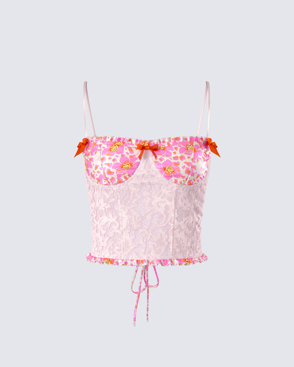 finesse Ana Multi Floral Lace Bustier Top