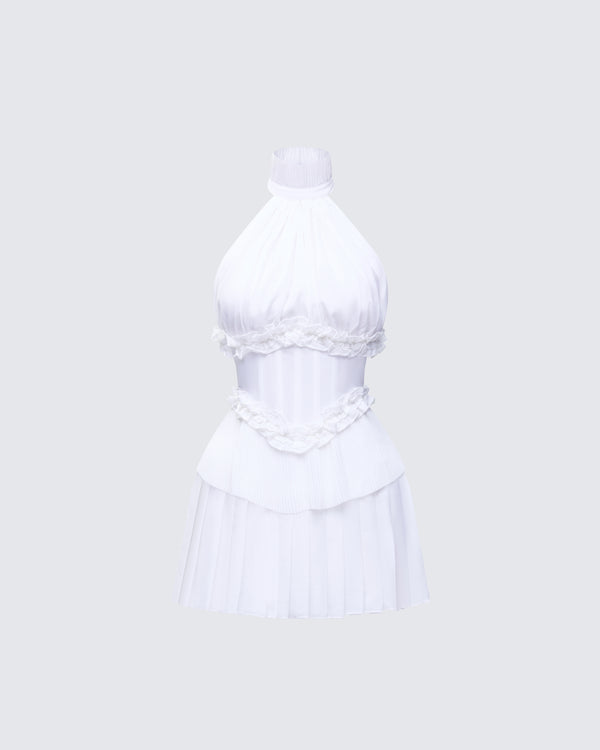 finesse Anabeth Ivory Pleated Mini Dress
