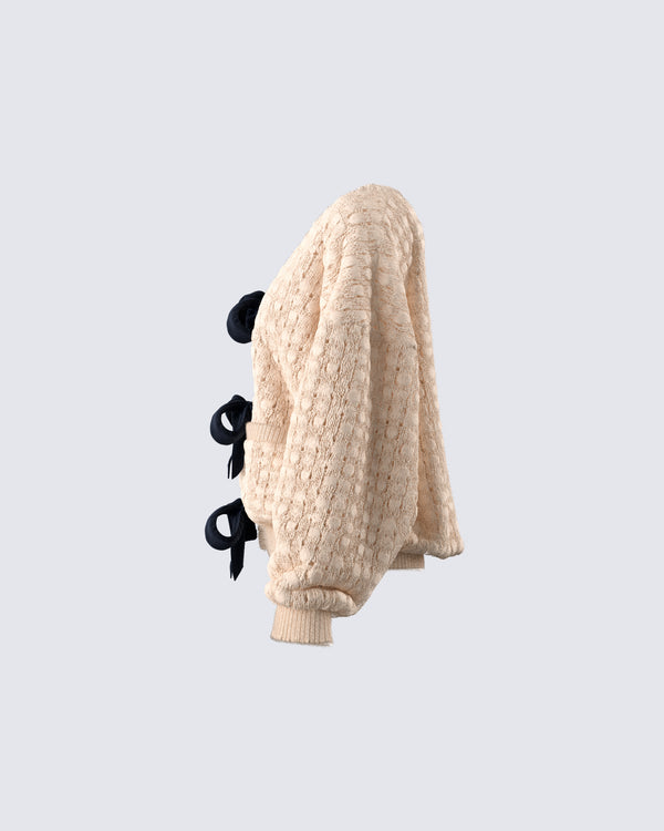 Finesse Andra Beige Bubble Knit Cardigan