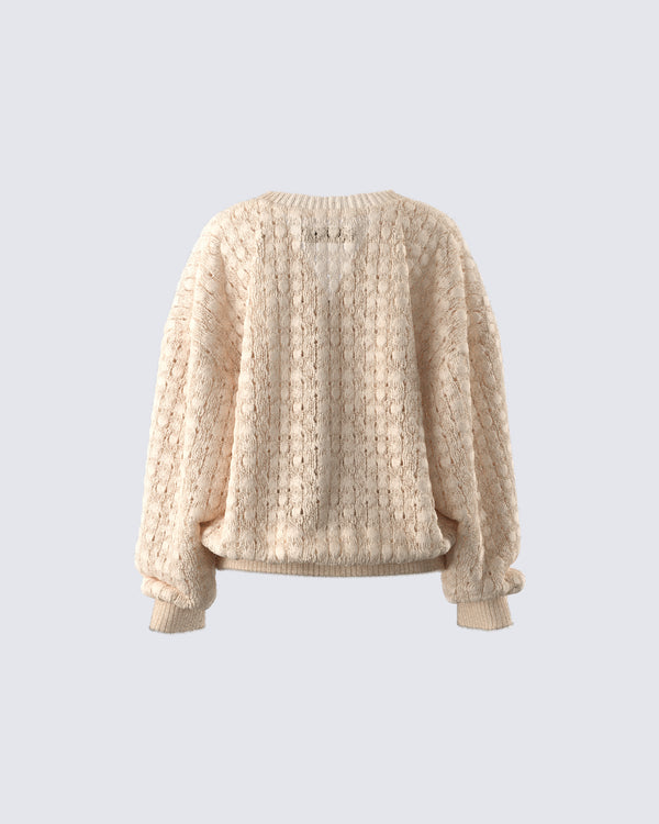 Finesse Andra Beige Bubble Knit Cardigan