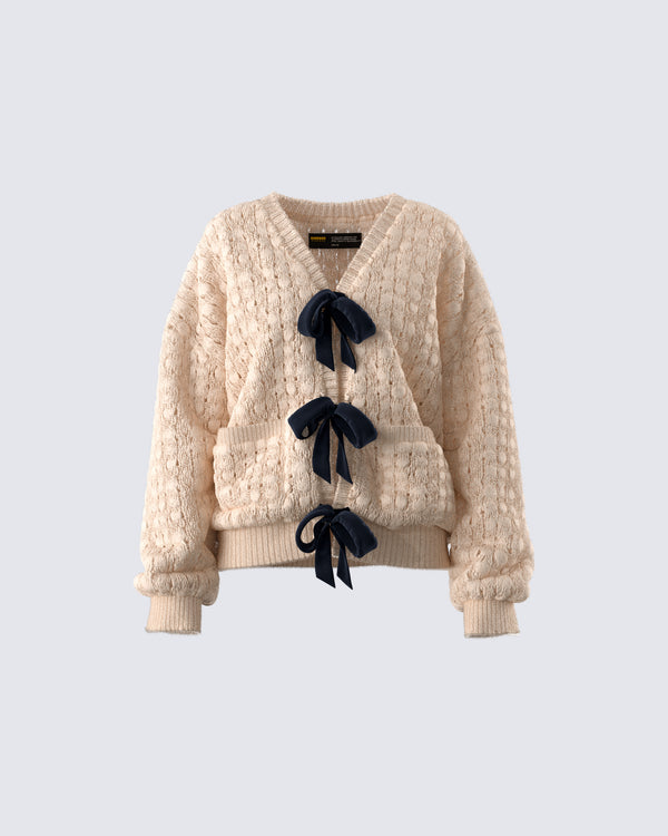 finesse Andra Beige Bubble Knit Cardigan