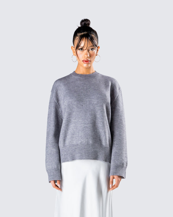 Finesse Angela Grey Sweater Knit Top