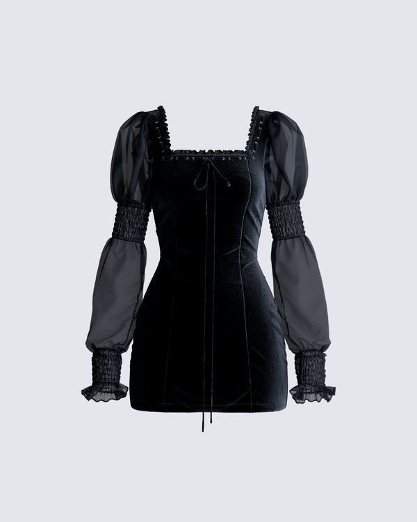 finesse Anja Black Velvet Mini Dress