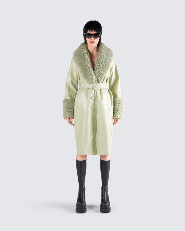 Finesse Anna Sage Vegan Leather Coat