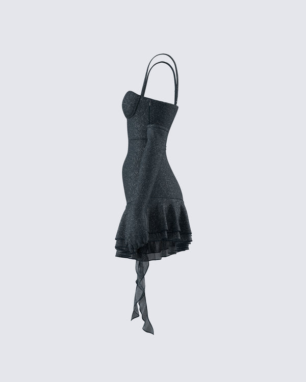 Finesse Anyssa Black Shimmer Mini Dress And Gloves