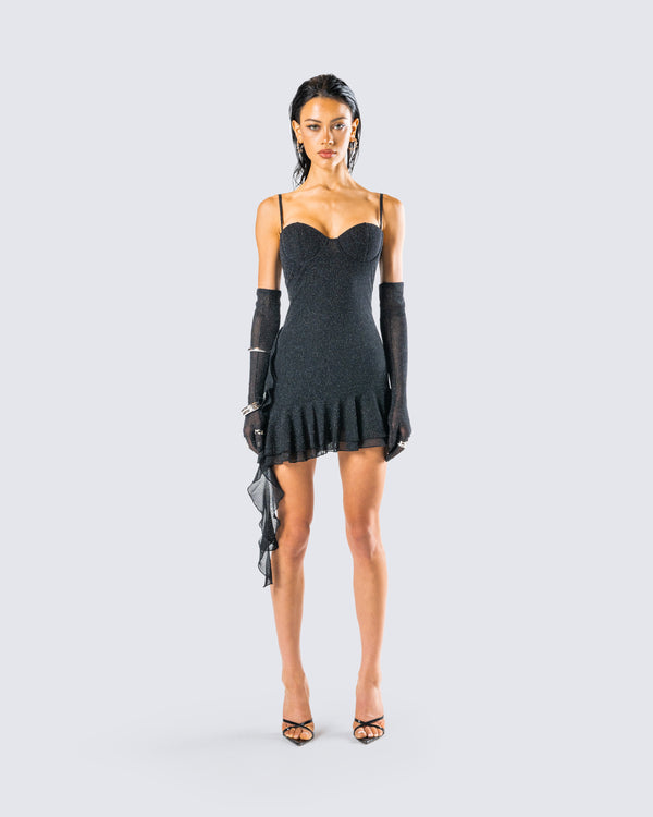Finesse Anyssa Black Shimmer Mini Dress And Gloves