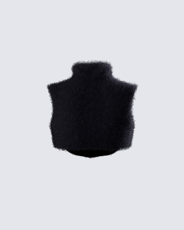 Finesse Ara Black Fuzzy Turtleneck Crop Top