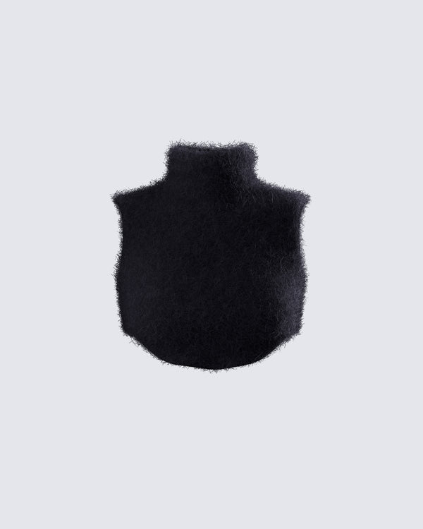 finesse Ara Black Fuzzy Turtleneck Crop Top