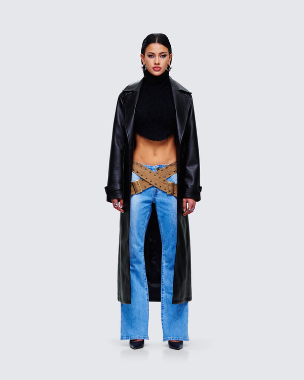 Finesse Ara Black Vegan Leather Coat