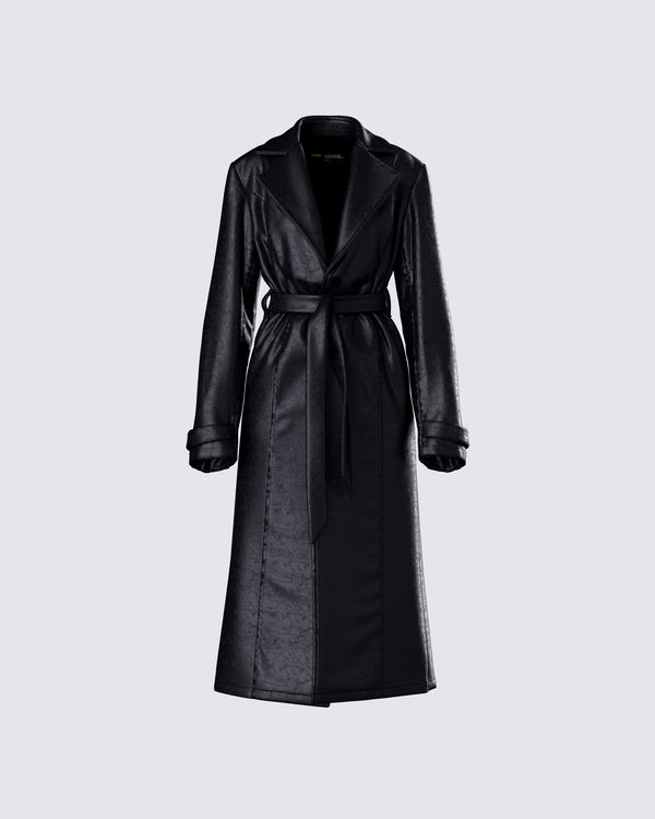 finesse Ara Black Vegan Leather Coat