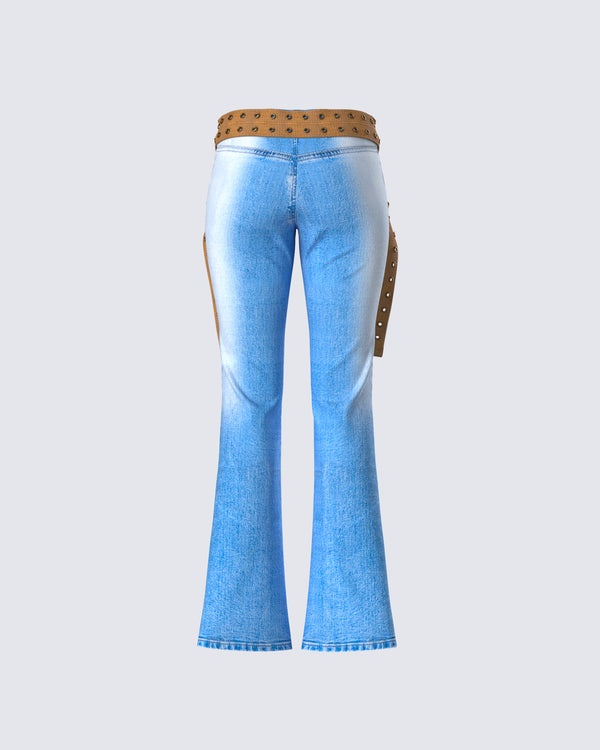 Finesse Ara Blue Belted Low Rise Jean