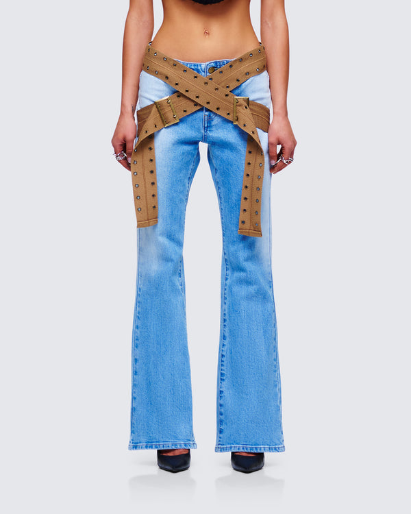 Finesse Ara Blue Belted Low Rise Jean