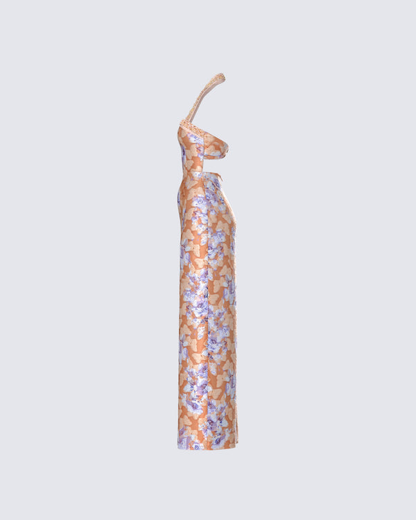 Finesse Ari Orange Floral Burnout Maxi Dress