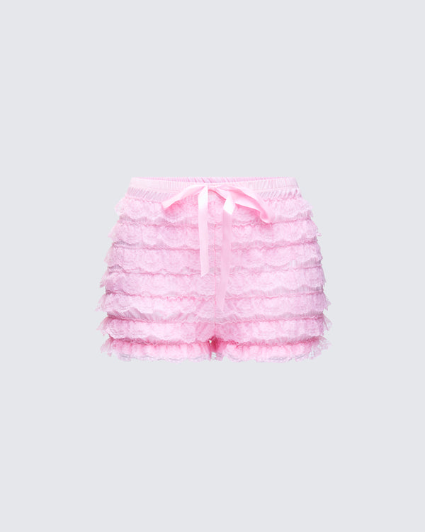 finesse Aria Pink Ruffle Mini Short
