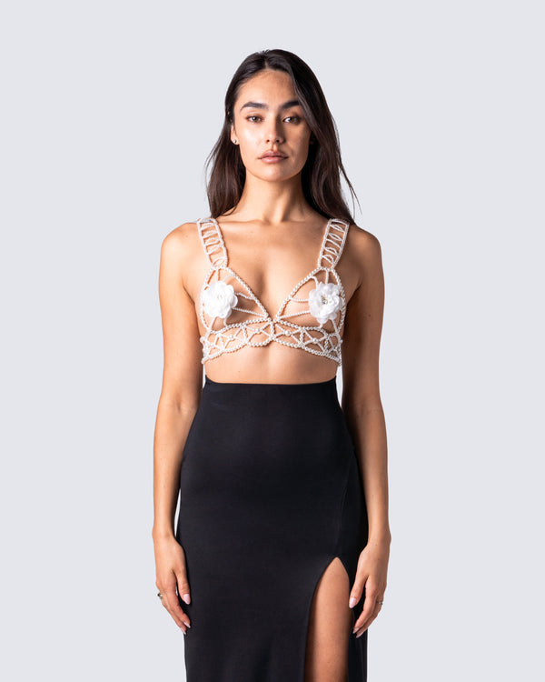 Finesse Aries Ivory Pearl Beaded Top