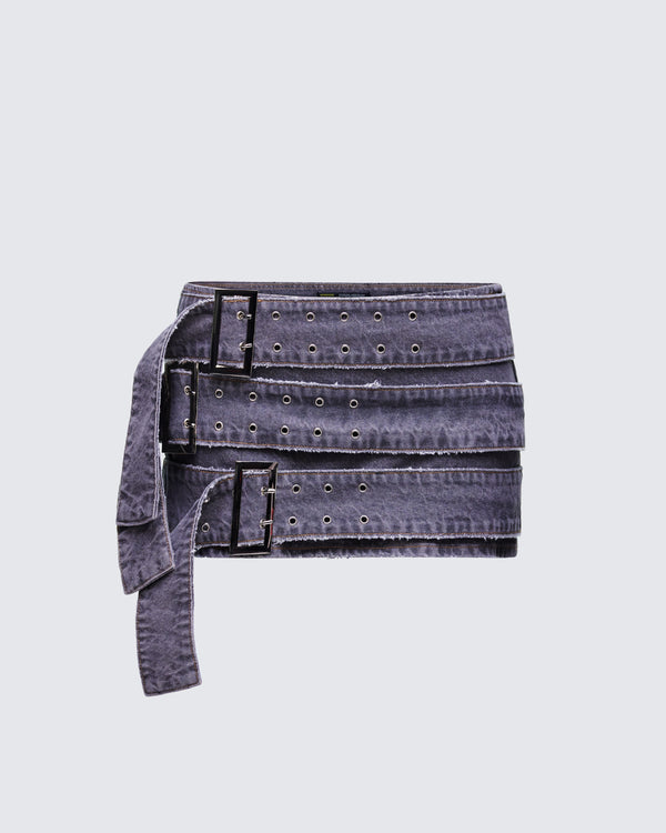 finesse Arlene Grey Denim Belt Mini Skirt