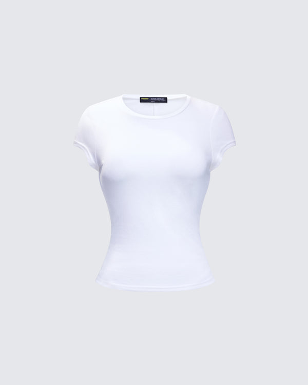 finesse Asher White Slub Knit T Shirt Top