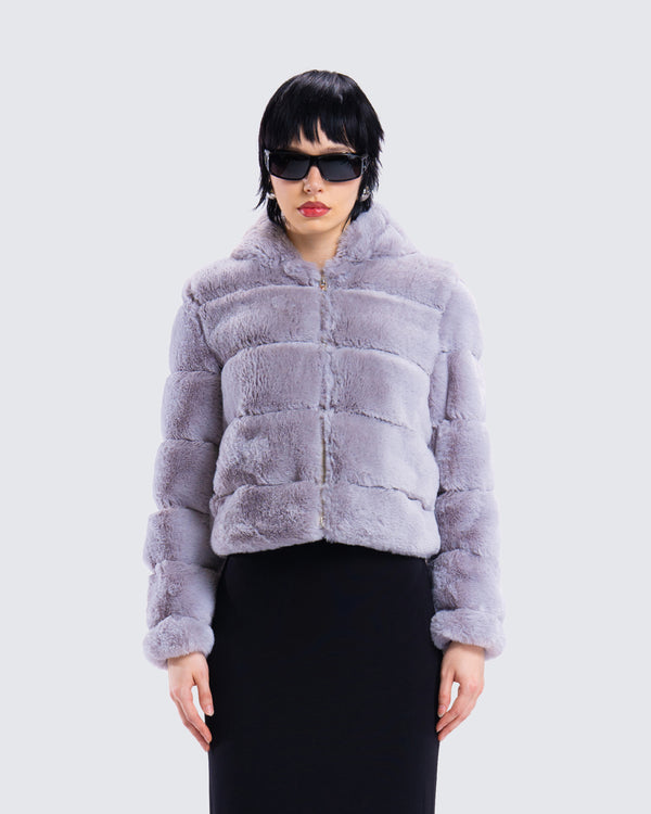 Finesse Aspen Grey Faux Fur Hooded Jacket