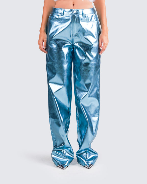 Finesse Asta Metallic Blue Trouser Pant