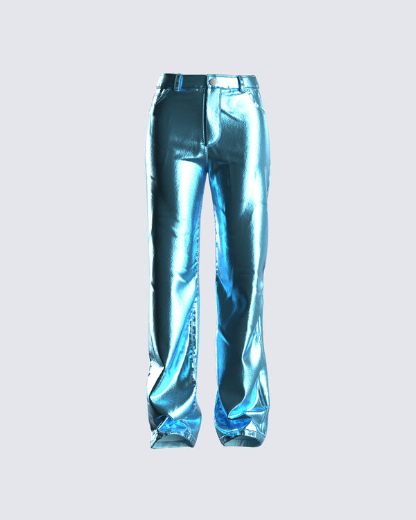 finesse Asta Metallic Blue Trouser Pant