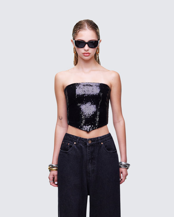 Finesse Astraia Black Sequin Bandeau Top