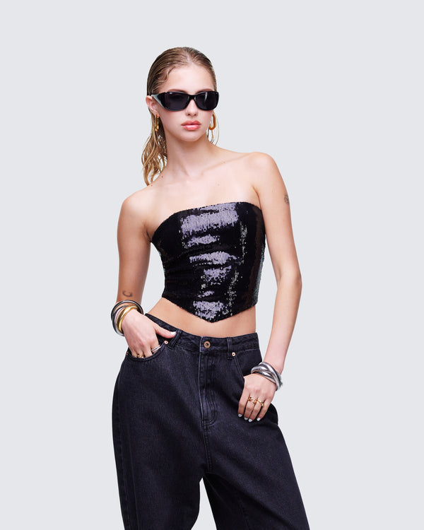 Finesse Astraia Black Sequin Bandeau Top