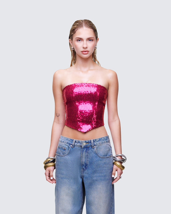 Finesse Astraia Pink Sequin Bandeau Top