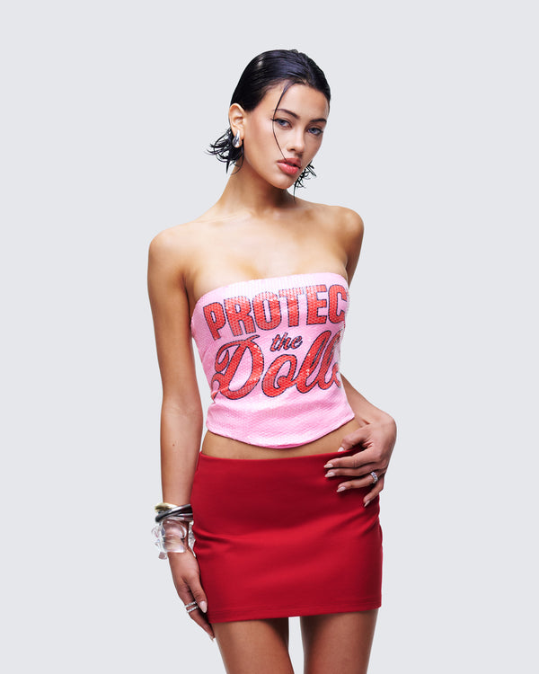 Finesse Astraia Pink Slogan Sequin Bandeau Top