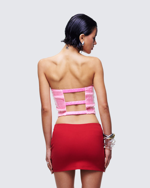 Finesse Astraia Pink Slogan Sequin Bandeau Top