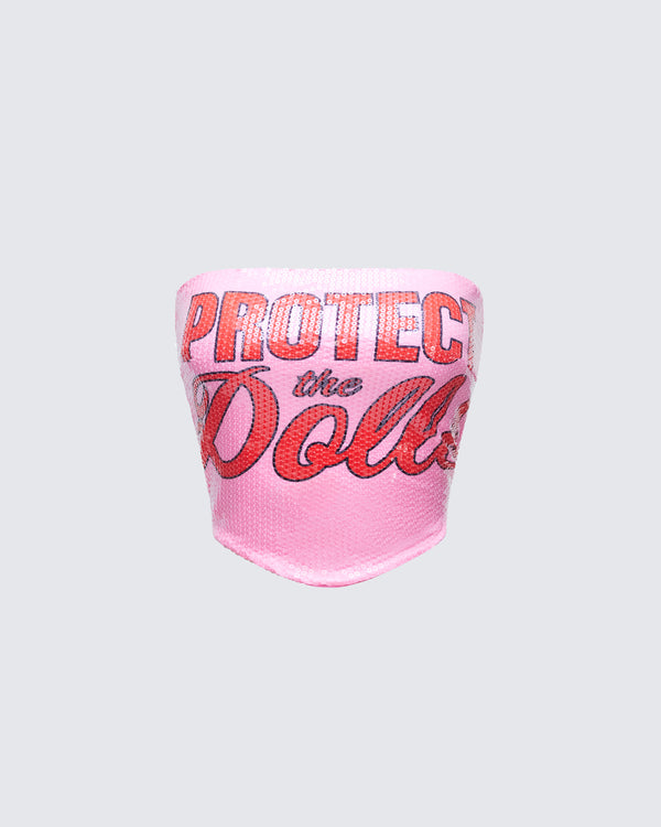 finesse Astraia Pink Slogan Sequin Bandeau Top