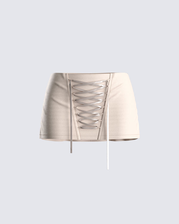 finesse Astrid Taupe Lace Up Mini Skirt
