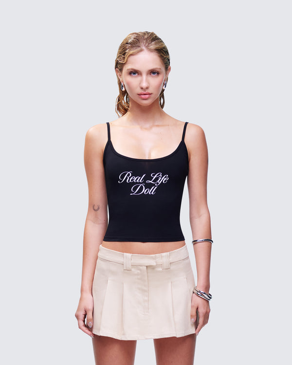 Finesse Atara Black Slogan Cami Top