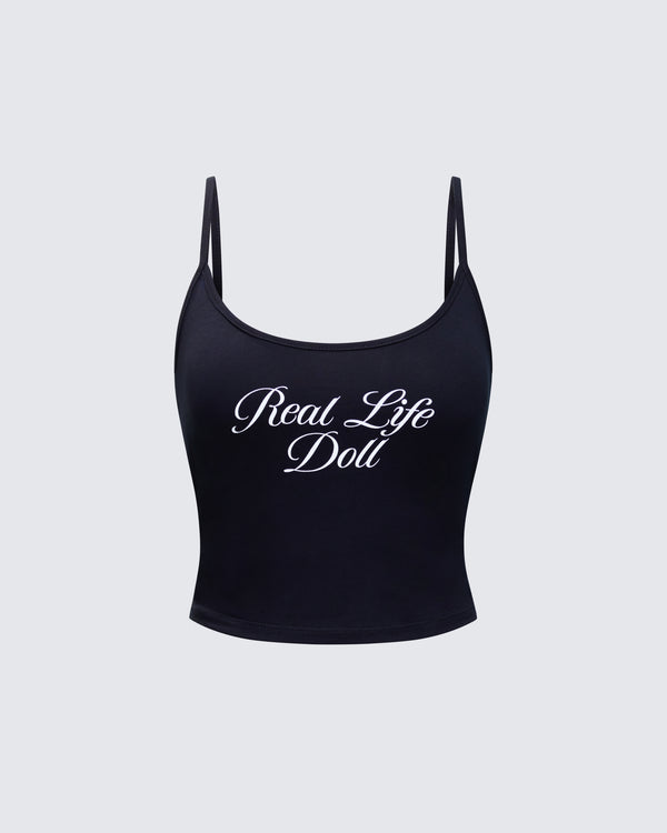 finesse Atara Black Slogan Cami Top