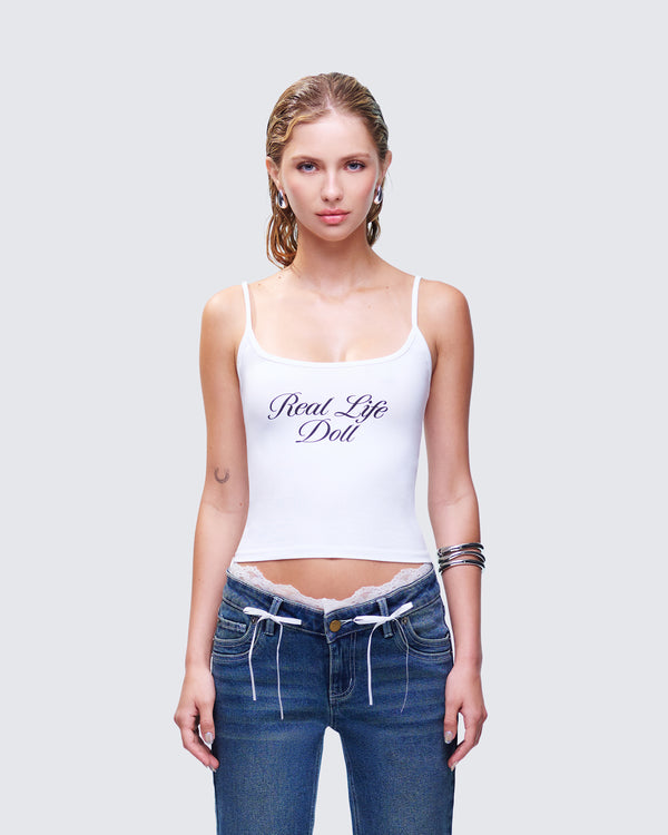 Finesse Atara White Slogan Cami Top