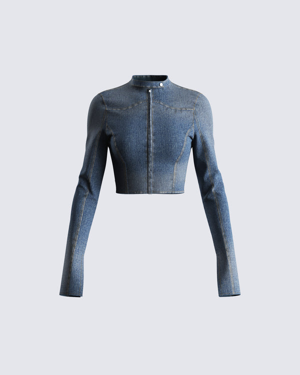 finesse Audrey Blue Cropped Denim Jacket