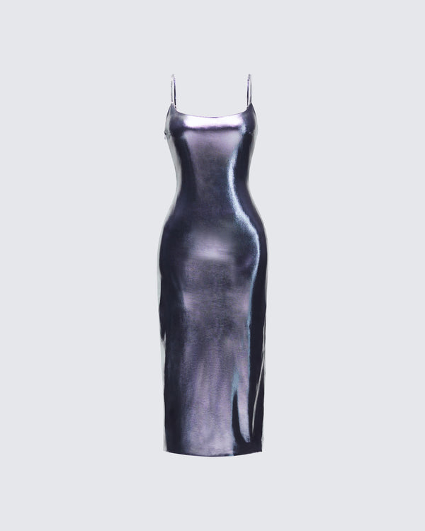 finesse Aurra Metallic Gunmetal Midi Dress