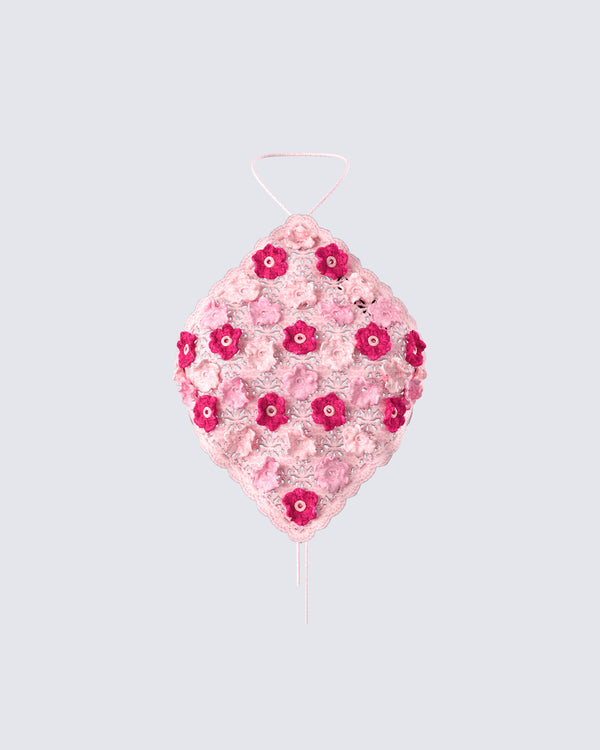 finesse Aya Pink Floral Crochet Halter Top